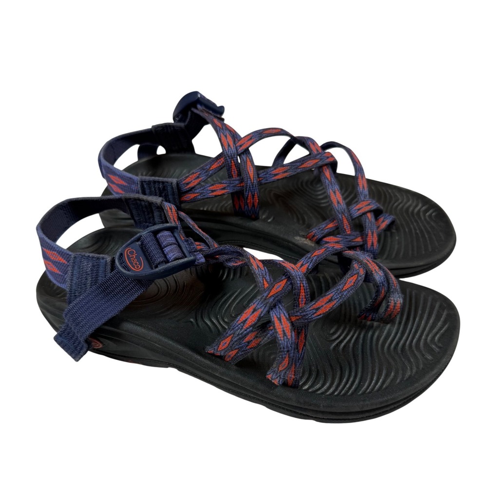 Chaco Z Cloud X2 Sandals Womens 7 Navy Orange Geometric Strappy Toe Loop J107172